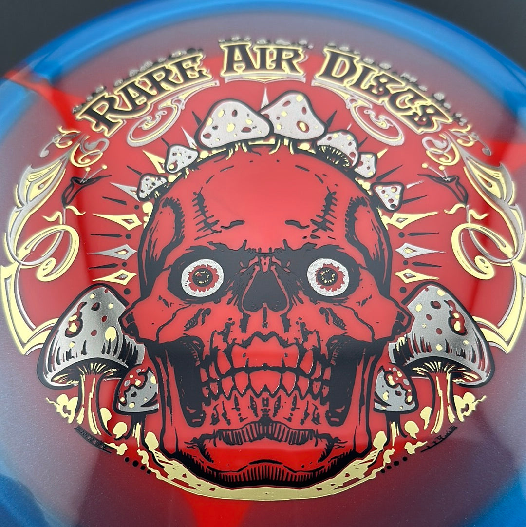 Halo S-Blend Conqueror disc golf disc by Rare Air Discs, featuring Crushin' Amanitas artwork and vibrant design.