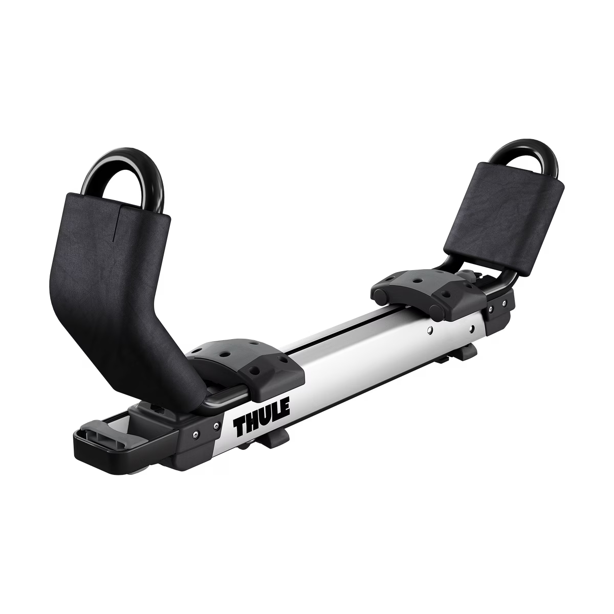 Backcountry Sportsman Thule Hullavator Pro winter and water sport roof rack with adjustable arms and loading assistance.