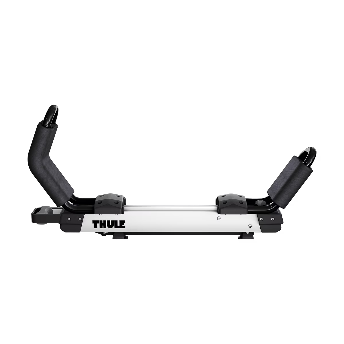Backcountry Sportsman Thule Hullavator Pro winter and water sport rack with adjustable arms and padded support for kayak or gear.