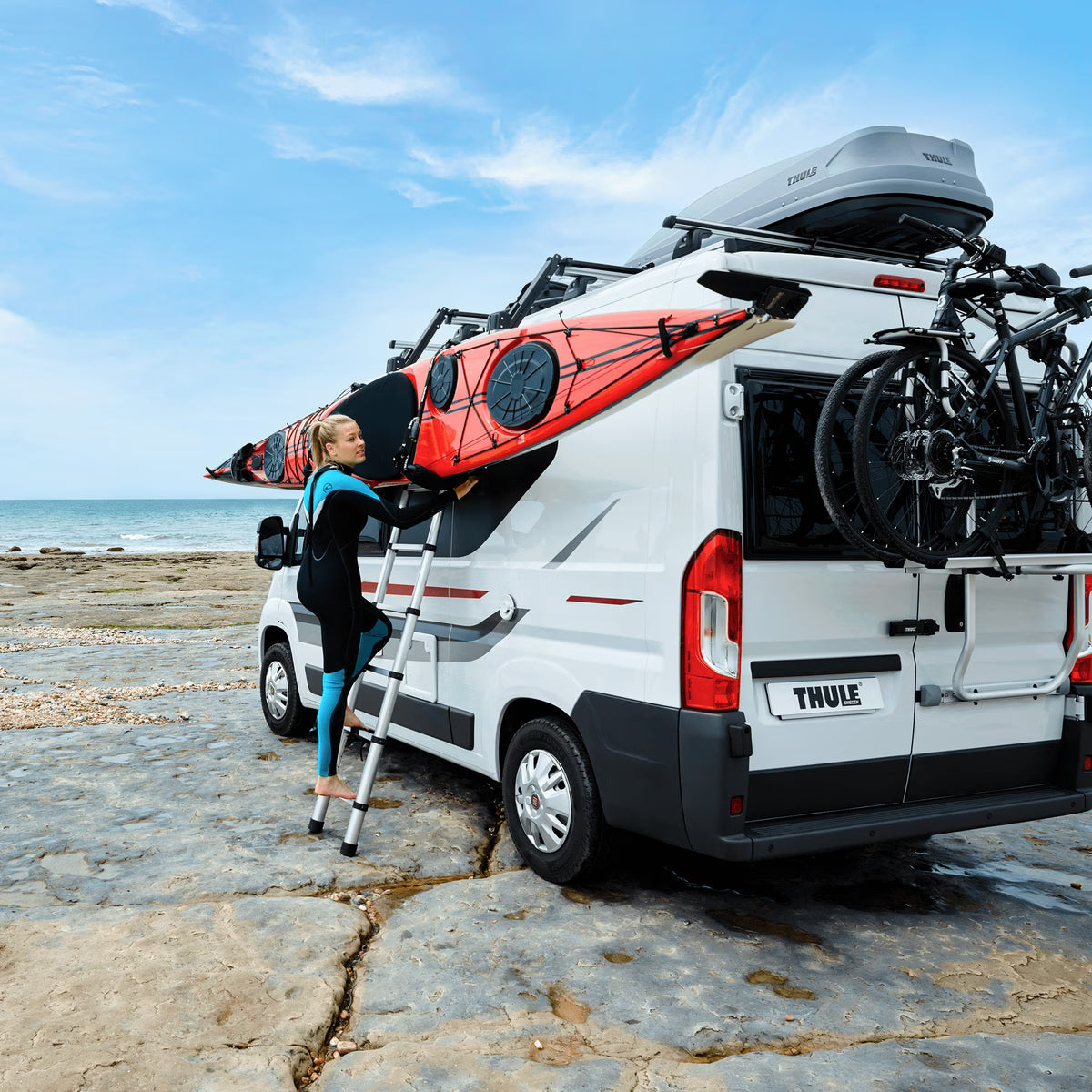 Backcountry Sportsman Thule Hullavator Pro winter and water sport rack with adjustable features for vehicle kayak and snowboard transport