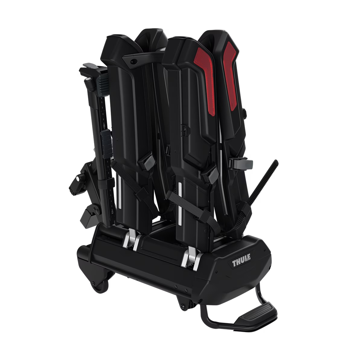 Thule Epos bike rack from Backcountry Sportsman, mounted on vehicle, showing secure attachment and sleek design for transporting bikes.