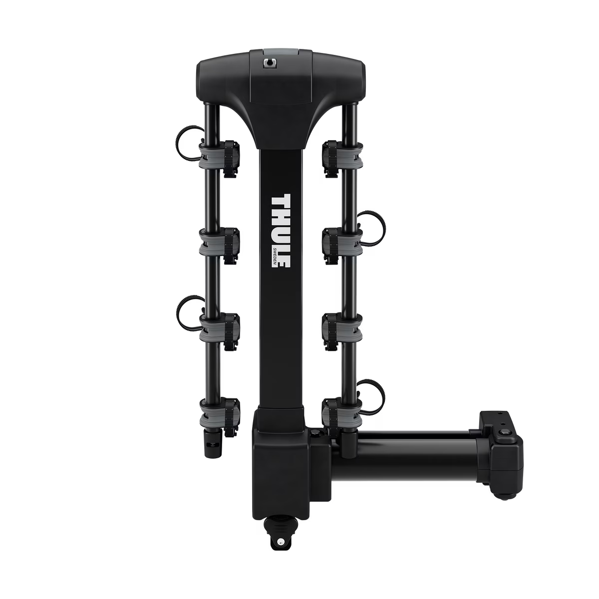 Backcountry Sportsman Thule Apex XT Swing 4 bike rack mounted on vehicle, showing its durable black frame and multiple bike support arms.