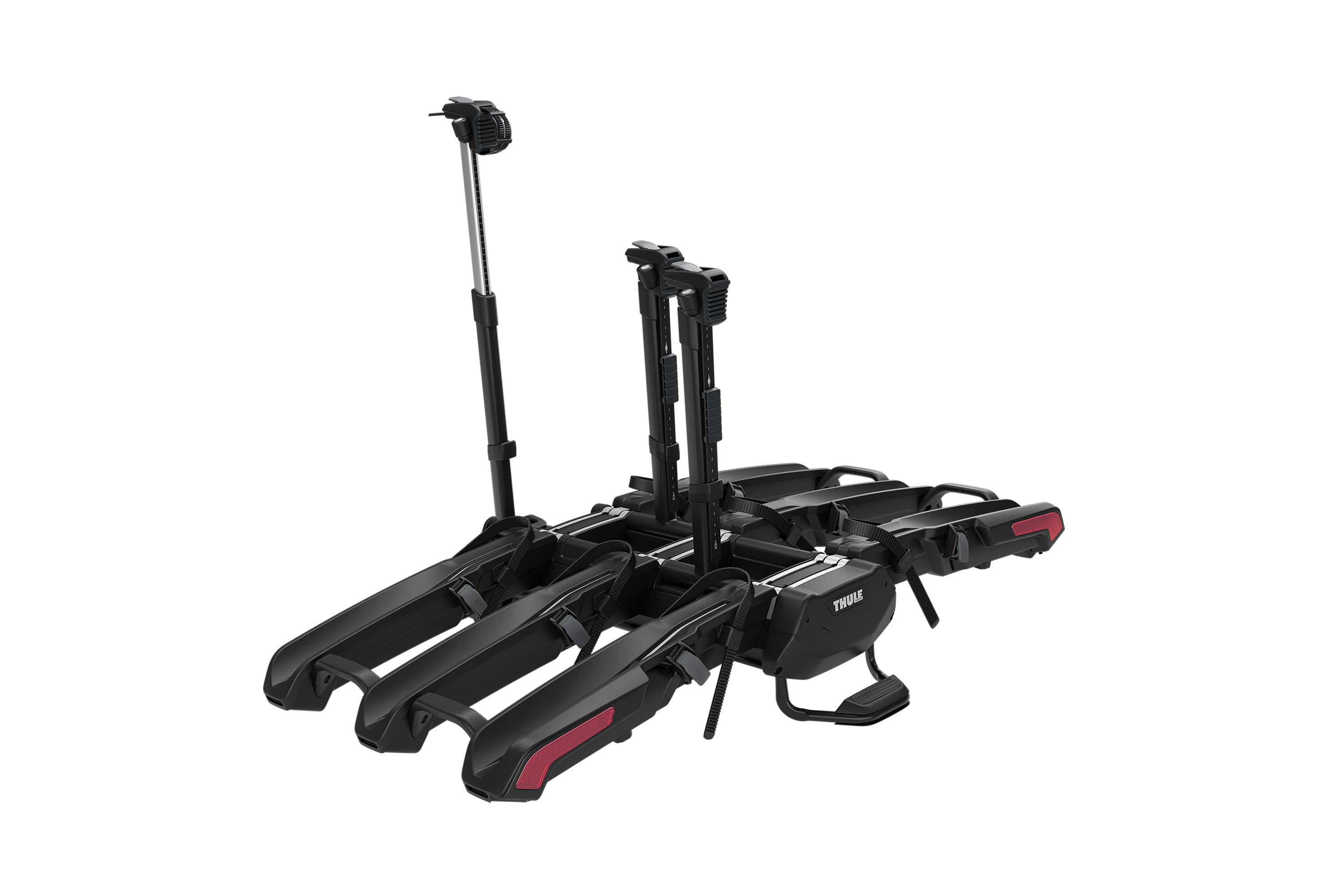 Backcountry Sportsman Thule Epos bike rack mounted on a vehicle, showcasing its sturdy design and secure bike transport capability.