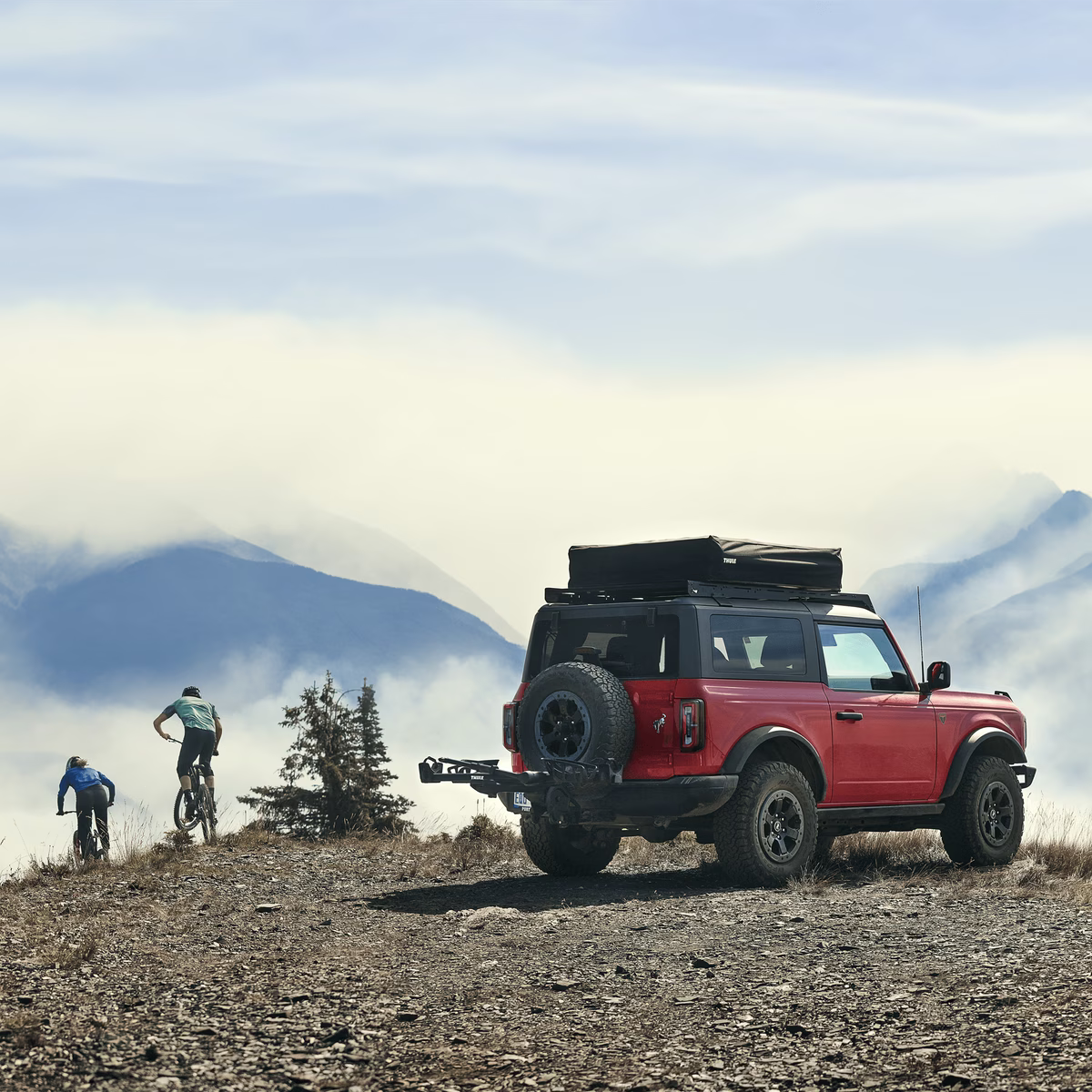 Backcountry Sportsman Thule T2 Pro XTR 2-inch bike rack with dual-arm design and secure wheel trays for easy bike transport.
