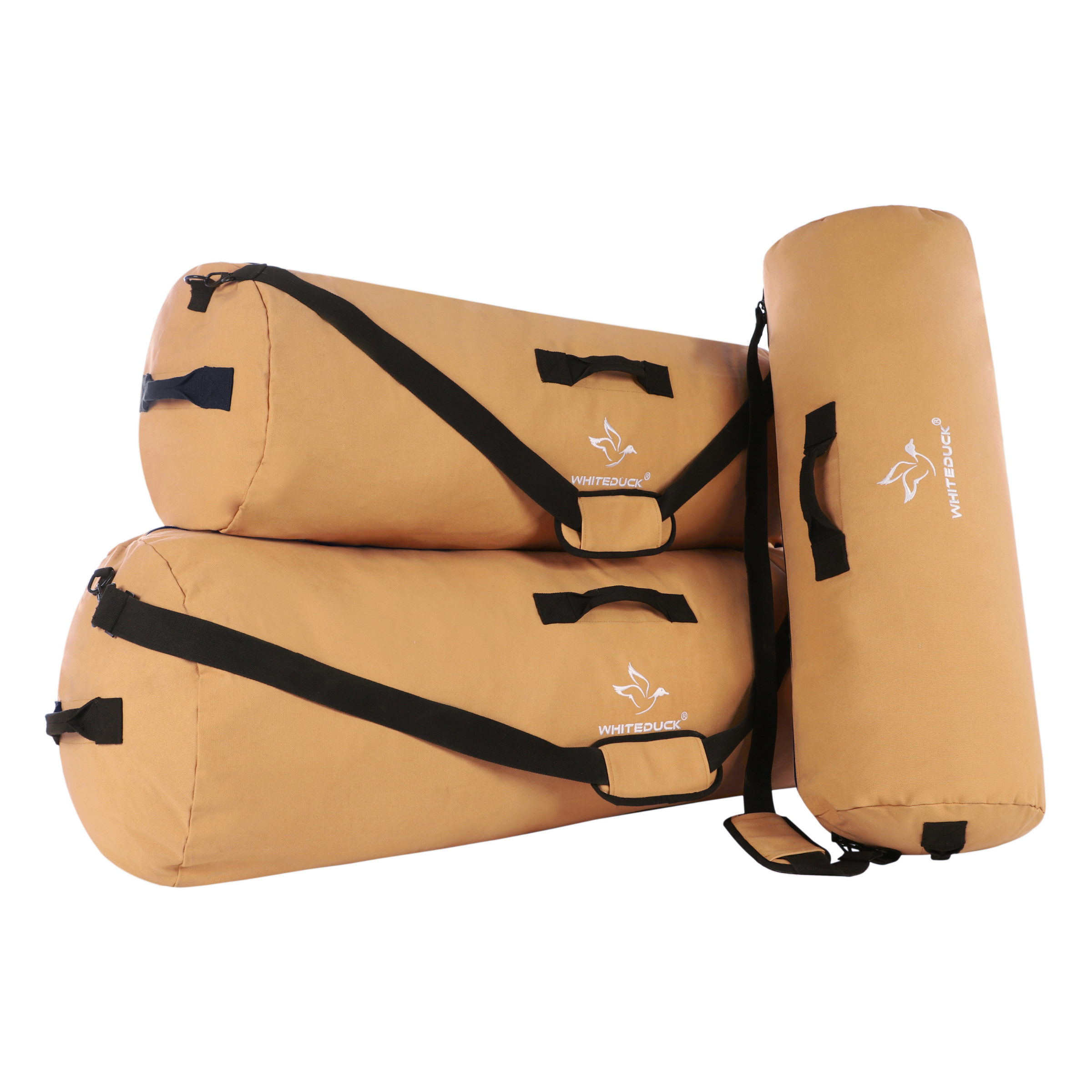 White Duck Outdoors Hoplite Canvas Duffel Bag with sturdy handles and spacious interior for travel or gym use.