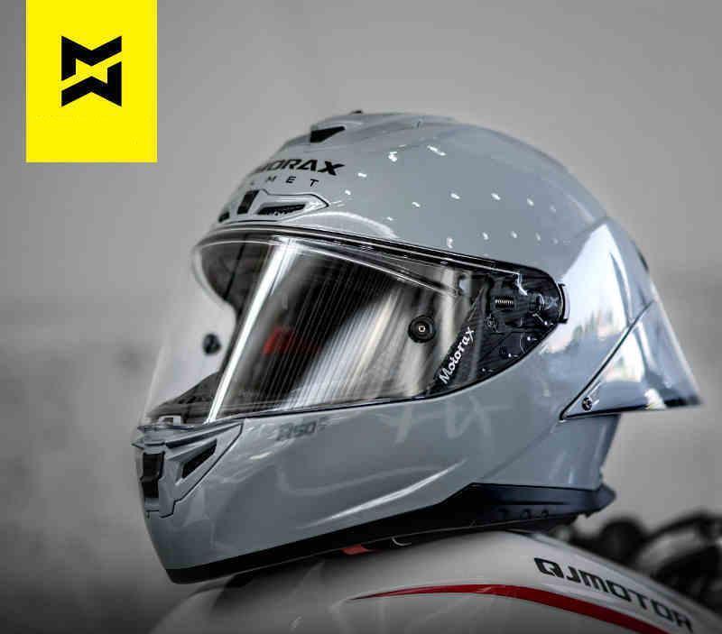 Bean's Moto Booth RSMORAX™ R50S PRO motorcycle helmet with sleek design and secure fit, shown from a side angle.