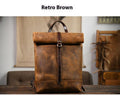 Filed Leather™ Vintage Roll-Top Crazy Horse Cowhide Leather Motorcycle Backpack with sturdy straps and classic design by Bean's Moto Booth