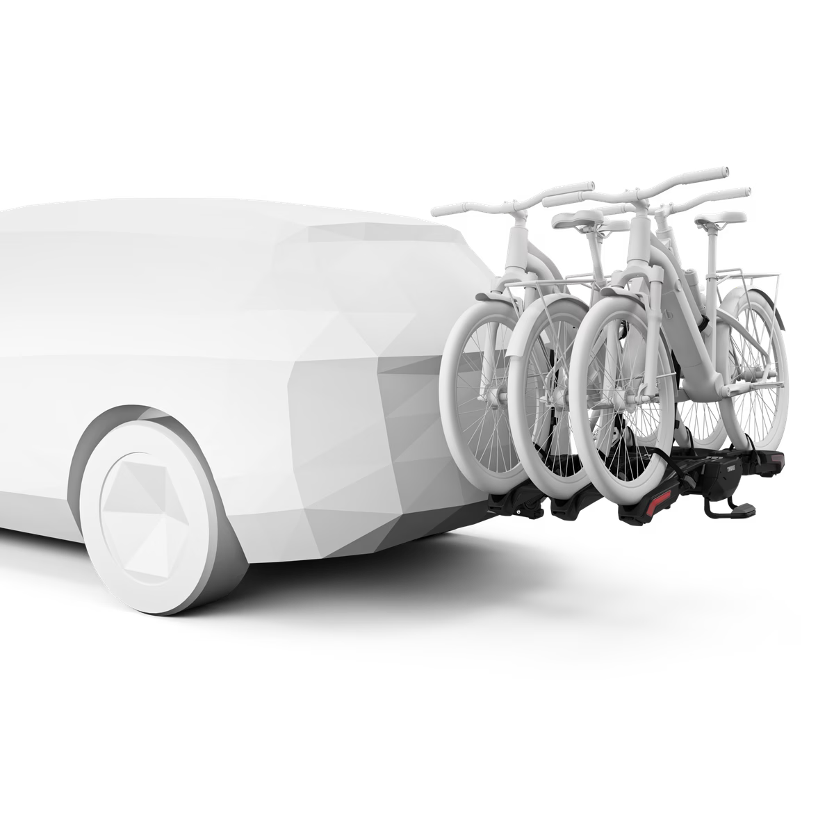 Backcountry Sportsman Thule Epos bike rack mounted on vehicle, showing its sturdy design and secure attachment for transporting bikes.