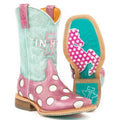 Pink Leather Cowgirl Boots for kids featuring Little Miss Dotty and Horse A Dot Sole designs, stylish footwear by HatCountry.