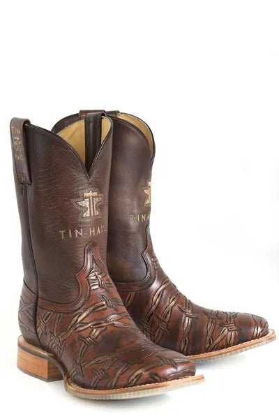 Men's leather cowboy boots by Tin Haul Sharp As Ever featuring classic western style and detailed stitching.