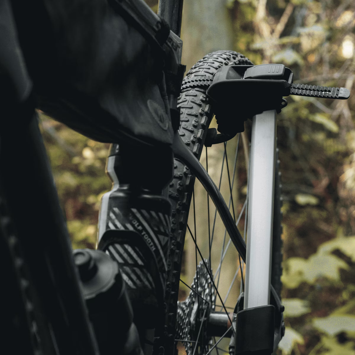 Thule Epos bike rack by Backcountry Sportsman mounted on a vehicle, designed for secure bike transportation.