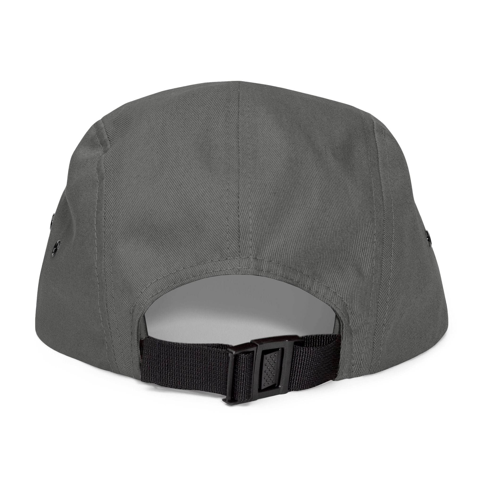 Embroidered 5-panel cap by In The Bag Disc Golf Company, shown in a close-up view with detailed stitching and hat design.