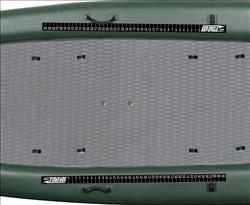 Backcountry Sportsman FishSkiff™ inflatable fishing boat start-up package with paddles and accessories on water.