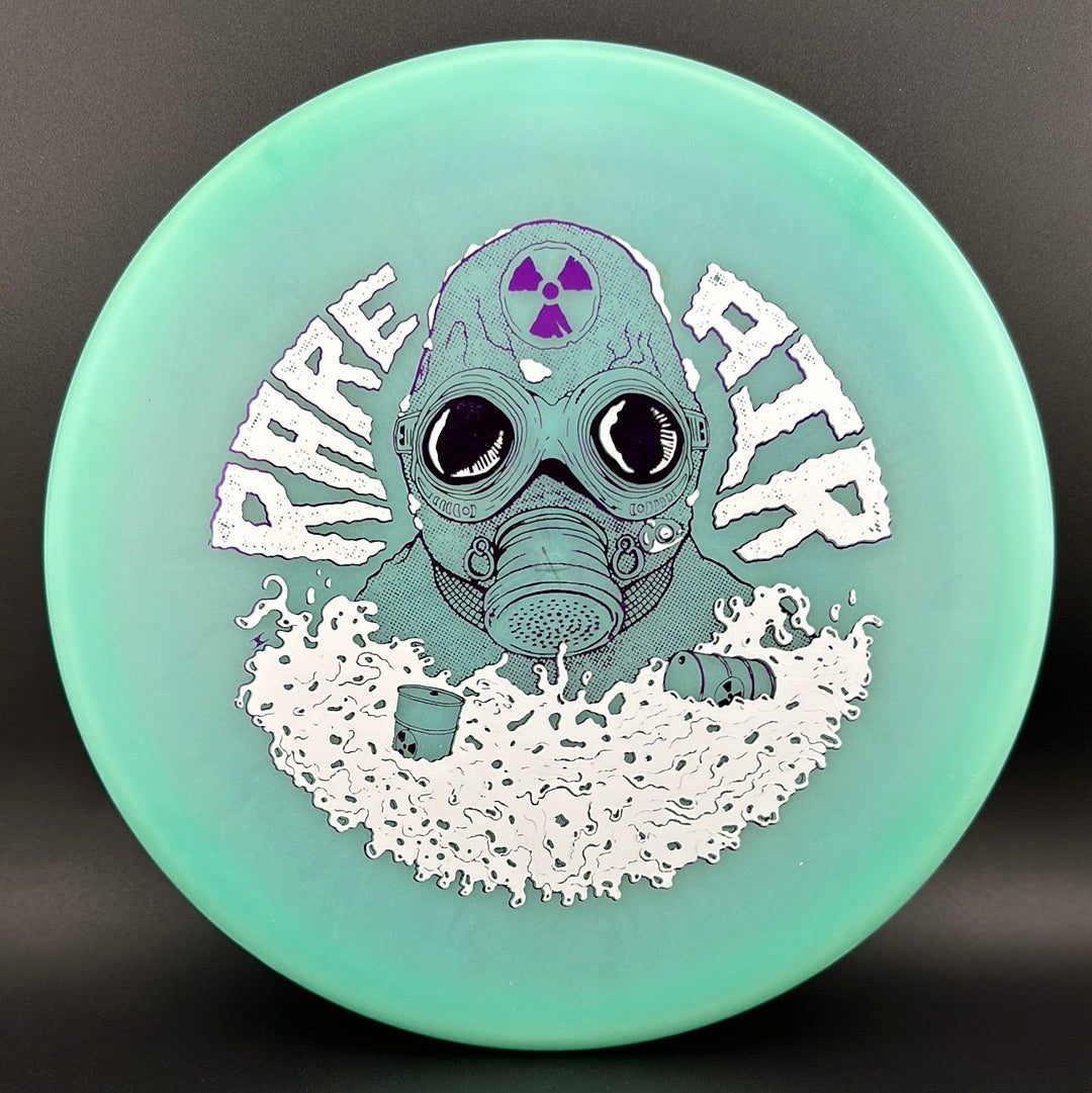 Rare Air Discs Color Lunar Recon Mortar F2 disc golf disc with Radioactive Man stamp, featuring vibrant colors and detailed artwork.