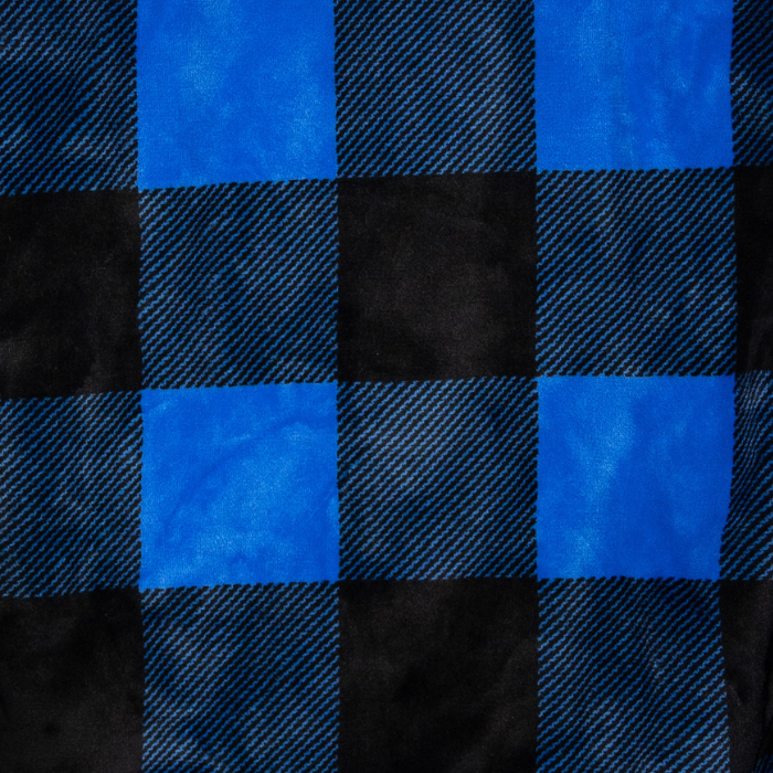 Blue polar fleece chair blanket by City Bonfires, cozy and soft for outdoor or indoor use, draped over a chair.