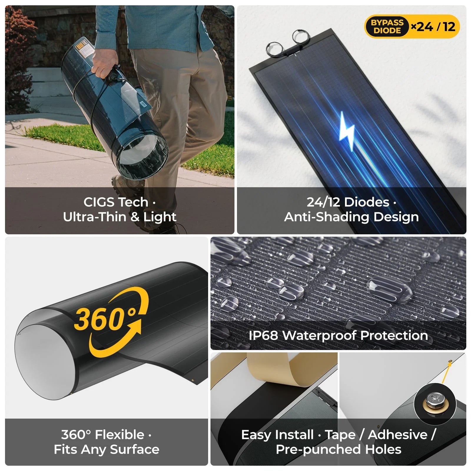 BougeRV Yuma 100W CIGS Thin-film Flexible Solar Panel with Tape (Long Version) - We The Collective