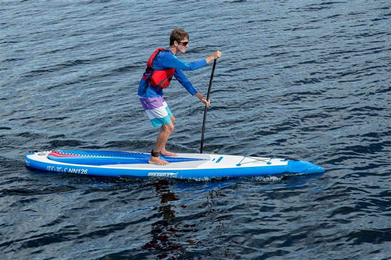 Backcountry Sportsman NN14 Pro NeedleNose inflatable paddleboard with paddle and accessories, ready for water adventure.