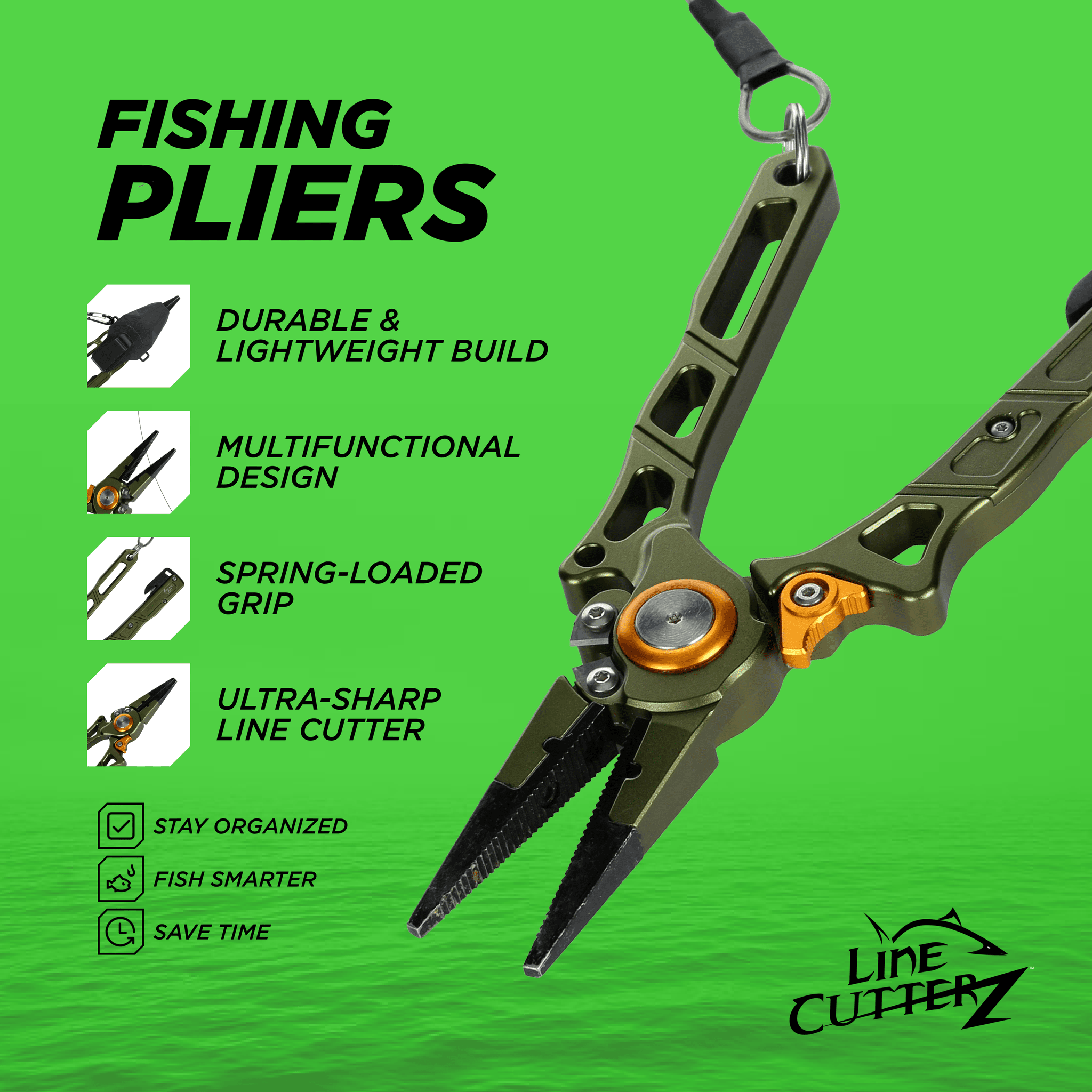 Line Cutterz Elite pliers cutter tool with sharp blades and ergonomic handles, designed for precise fishing line cutting.