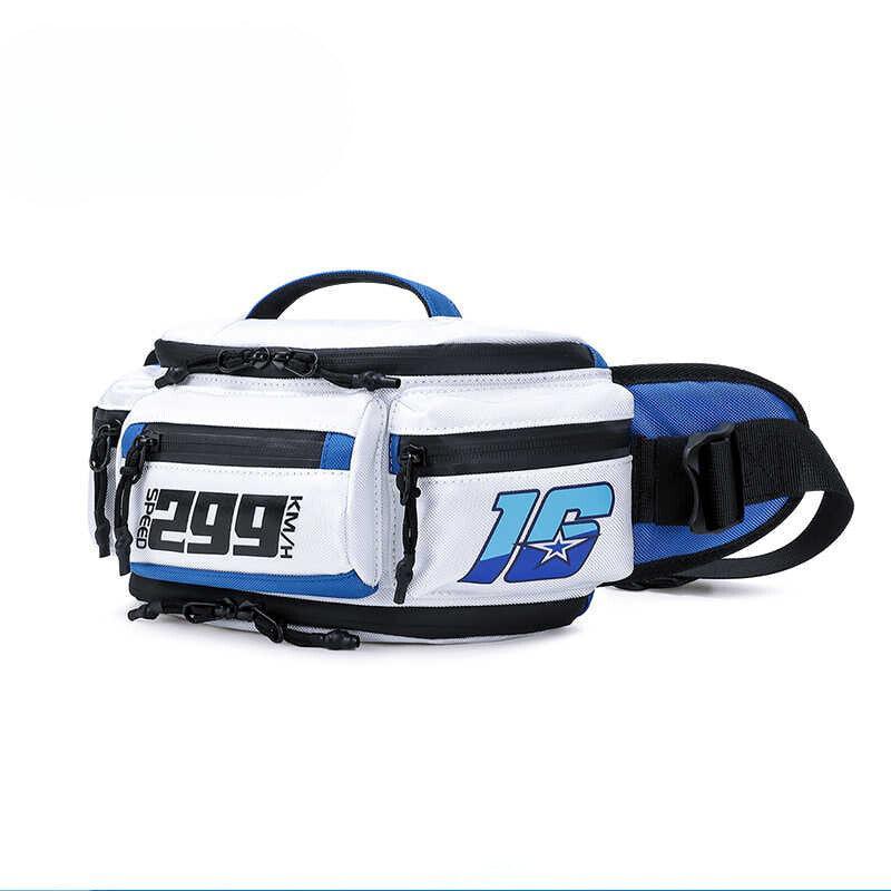 Bean's Moto Booth ALBERS™ motorcycle waterproof waist bag with adjustable strap and multiple compartments for riding essentials.