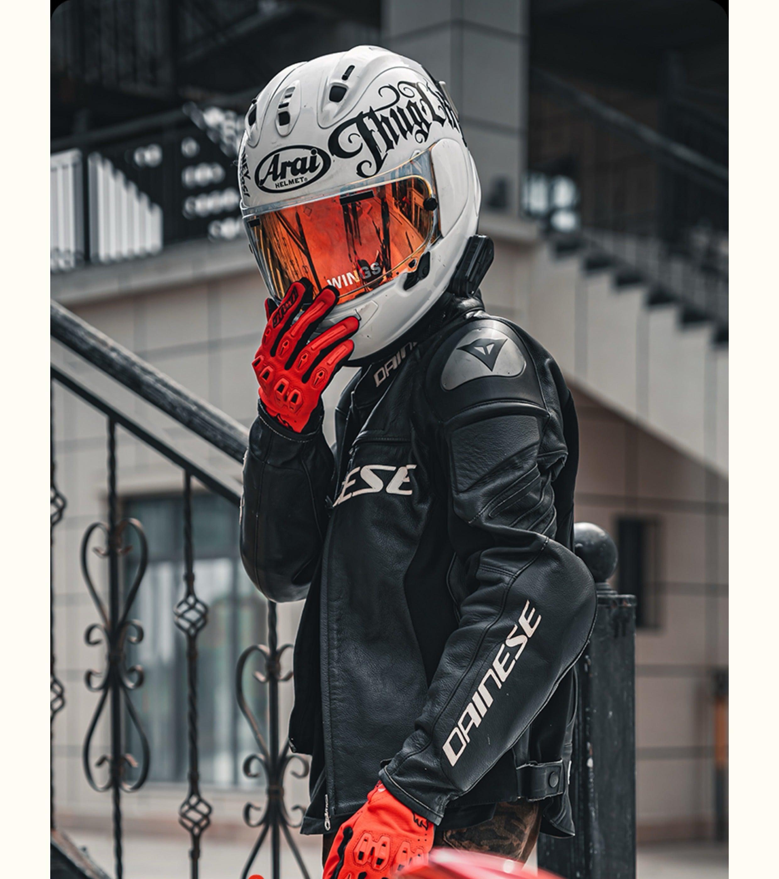 Alien Monster™ Battle Mech motorcycle gloves by Bean's Moto Booth with armored design and detailed alien monster motif.