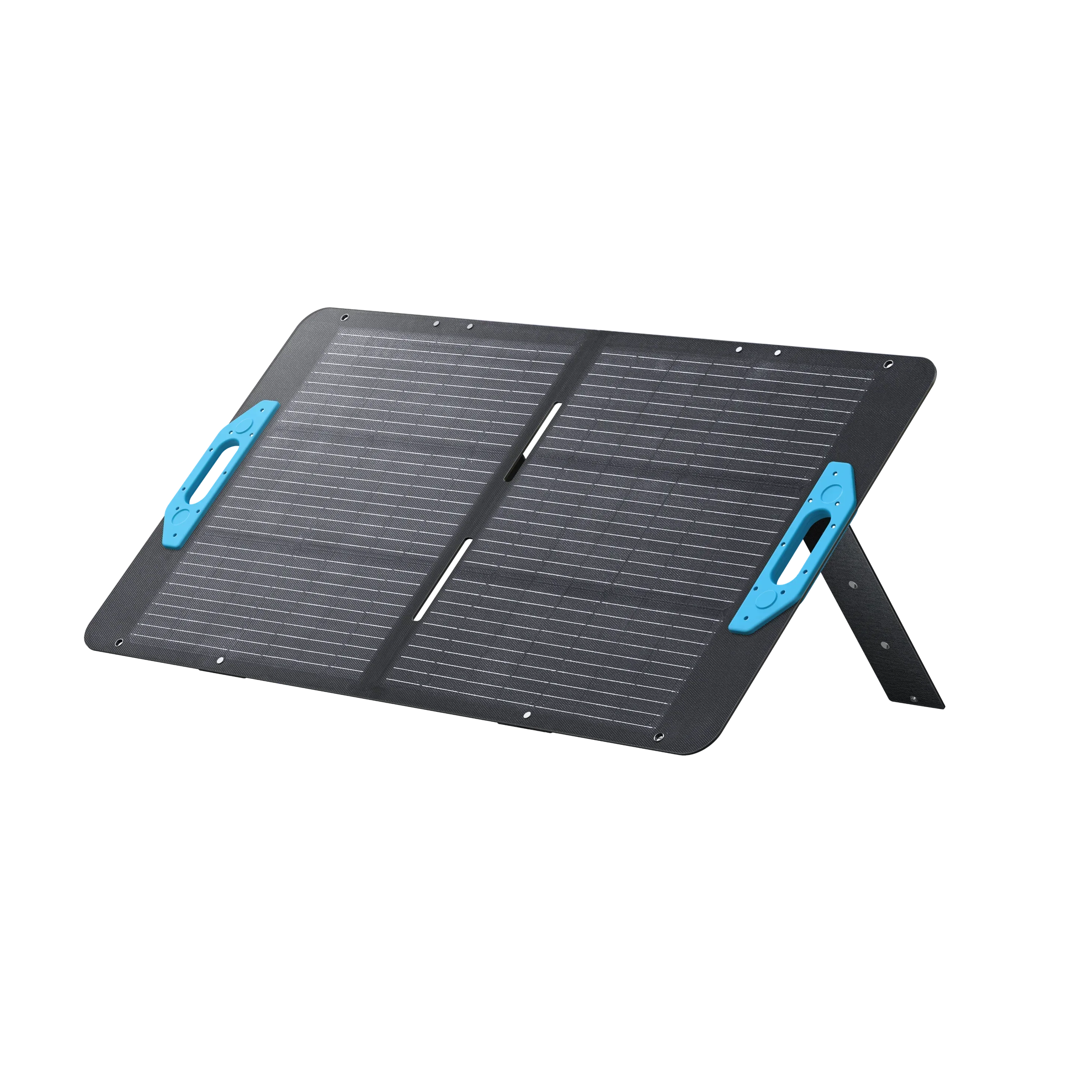 Green Vista Living Anker SOLIX PS100 100W portable solar panel outdoors, showing flexible, foldable design for outdoor energy charging.
