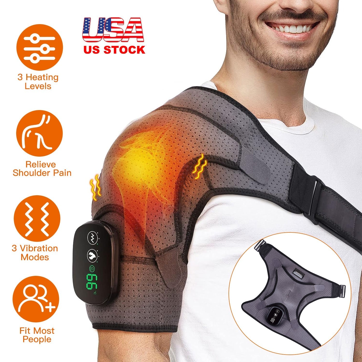 Cordless Shoulder Heating Pad Rechargeable Heated Shoulder Wrap MassagerÊShoulder Brace Supports with 3 Heating Levels 3 Vibration Modes for Left Righ - OVERLANDERS Outfitter