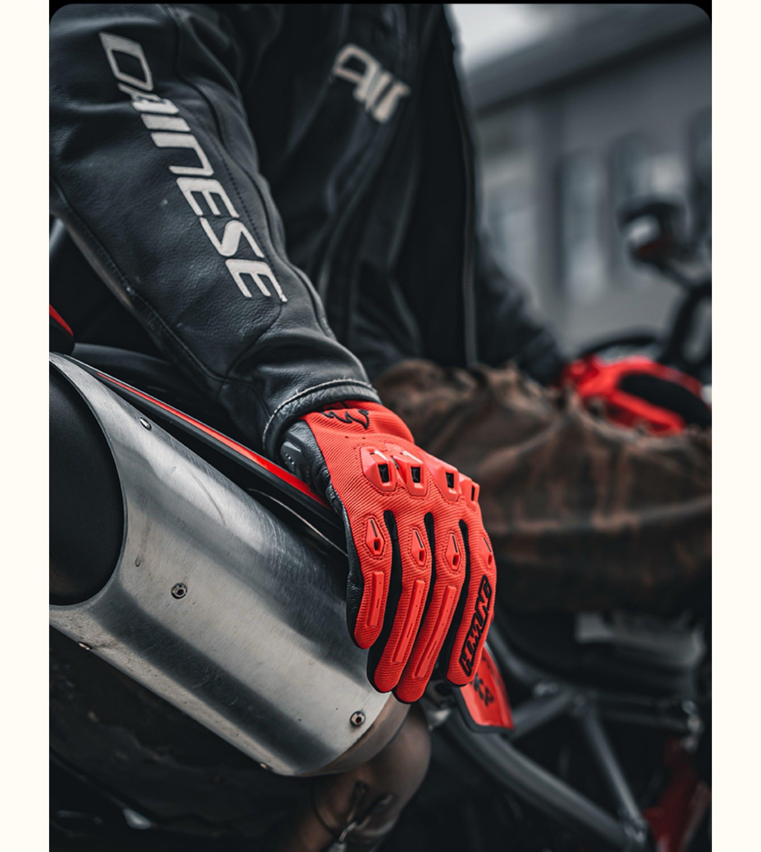 Alien Monster™ Battle Mech motorcycle gloves by Bean's Moto Booth with armored design and textured grip for motorcycle riding.