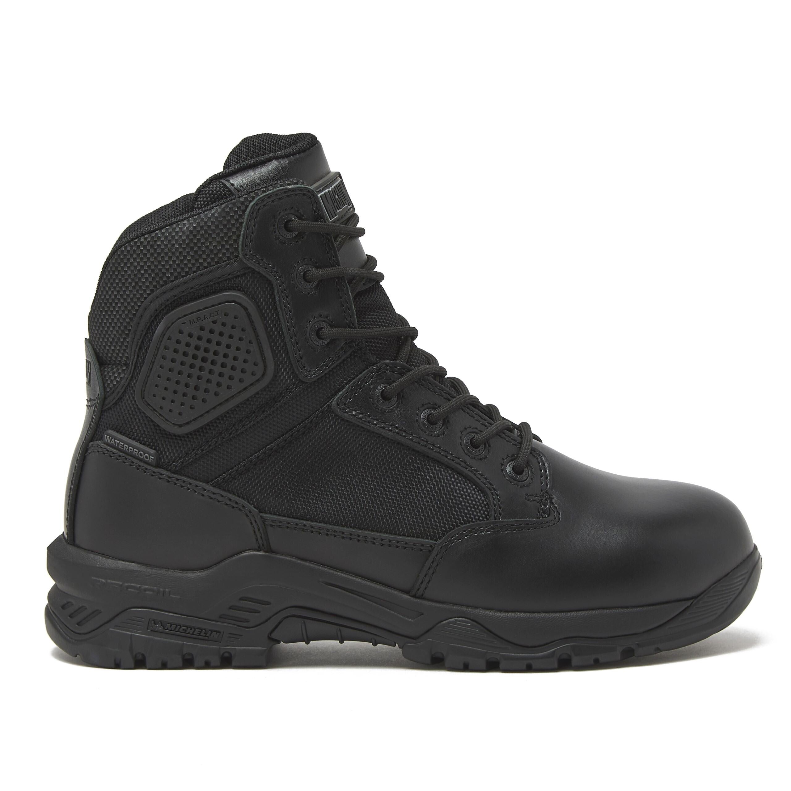 Magnum Boots Strike Force 6-inch waterproof tactical work boots with rugged leather and slip-resistant soles.