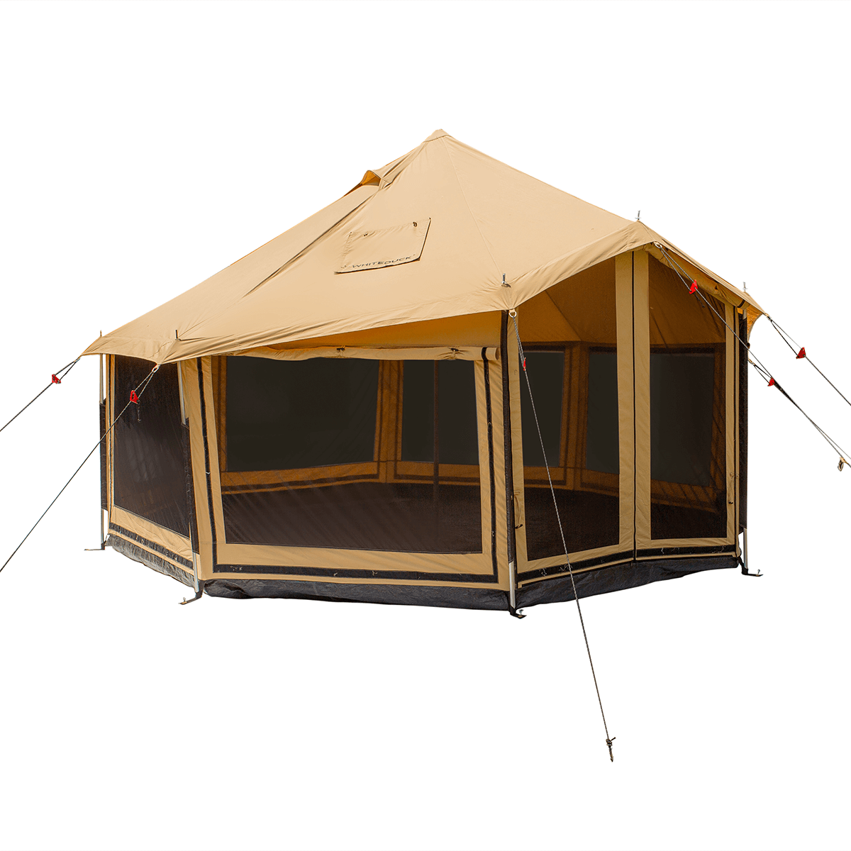 Side profile of White Duck Outdoors Altimus Bell Tent showing its spacious, conical shape and sturdy fabric walls.