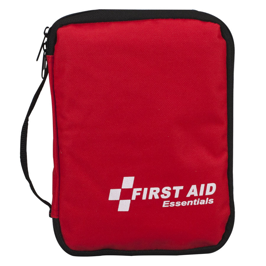 Soft-sided first aid kit with 186 pieces, including bandages, antiseptics, and medical supplies for emergency use.