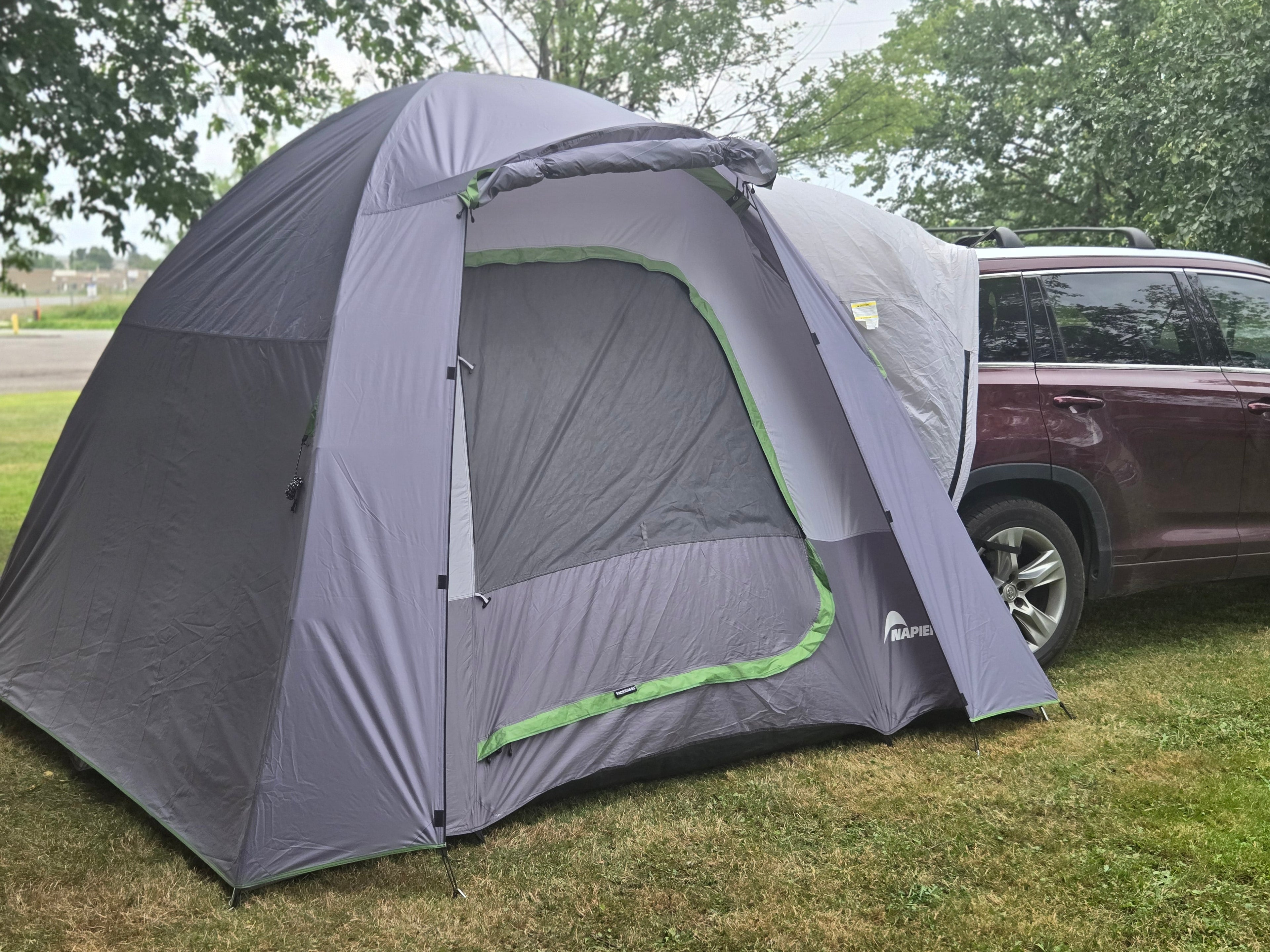 Backroadz SUV Tent by Backcountry Sportsman set up on a vehicle, showing spacious interior and waterproof fabric for camping adventures.