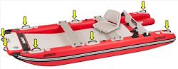 Backcountry Sportsman FastCat12™ catamaran deluxe package with bright orange hull, sitting on water with paddles and accessories visible