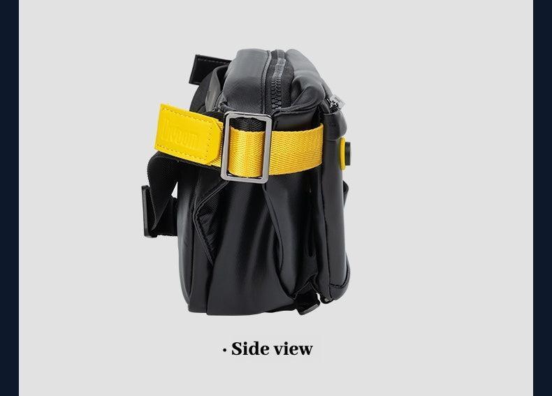 Bean's Moto Booth Divoom LED Pixel crossbody bag for motorcycles, featuring colorful LED pixel design and compact motorcycle storage.