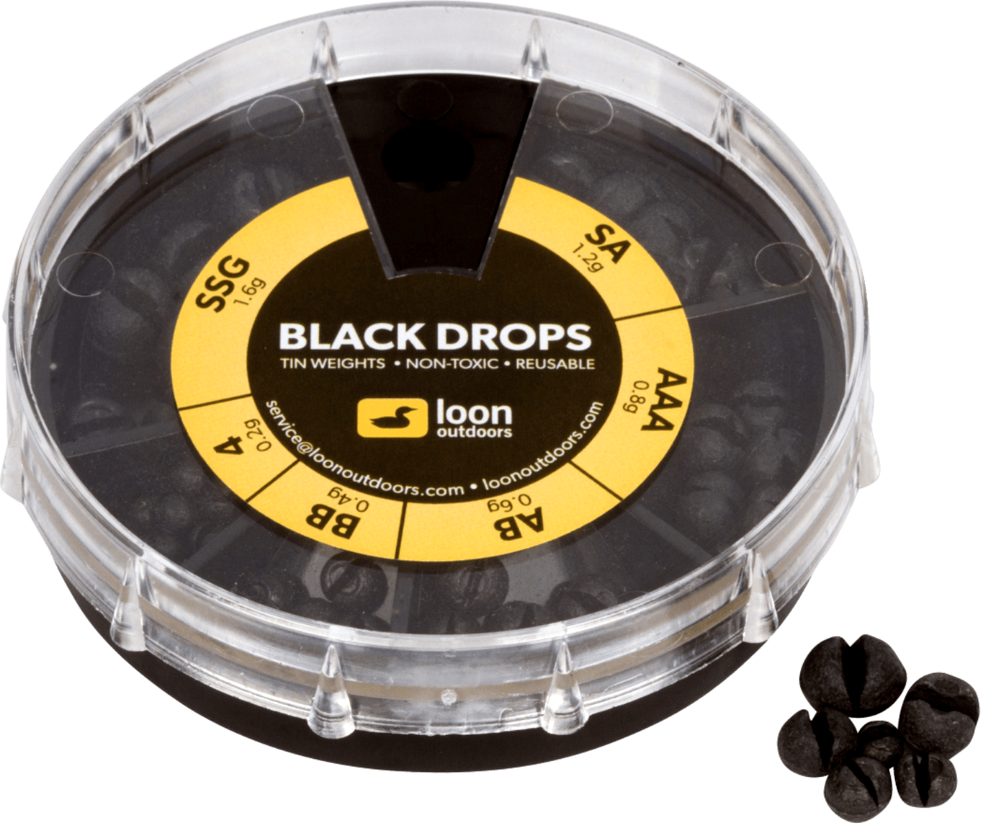 Loon™ Tin Drop Shot Assortments with various fishing lures in a compact metal tin, designed for freshwater and saltwater fishing.