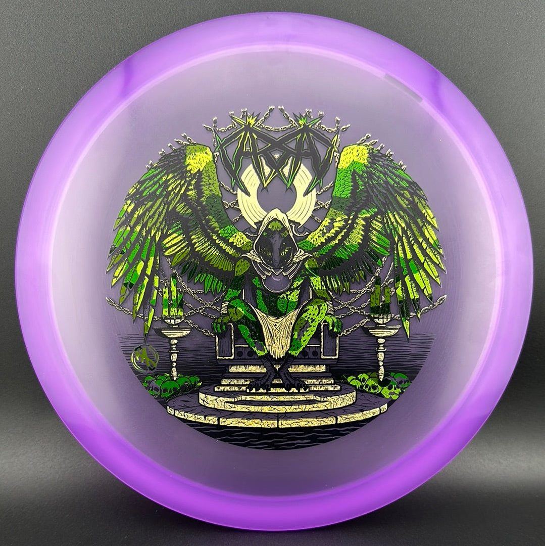 CryZtal Buzzz disc golf disc by Rare Air Discs featuring Karudi the Overseer character from Cult of RAD design.