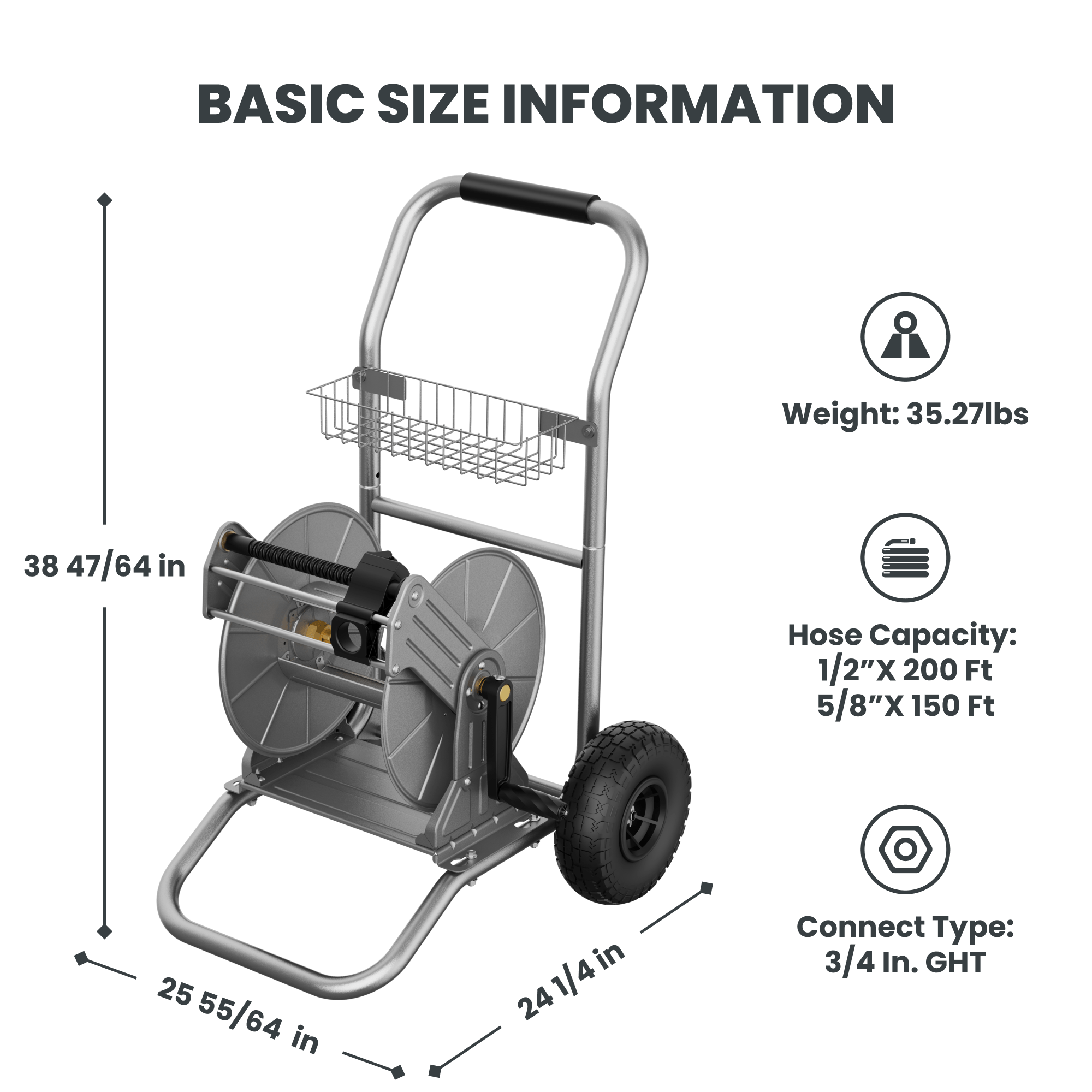 Garden Hose Reel Cart-2 Wheels-Stainless Steel-Heavy Duty - OVERLANDERS Outfitter