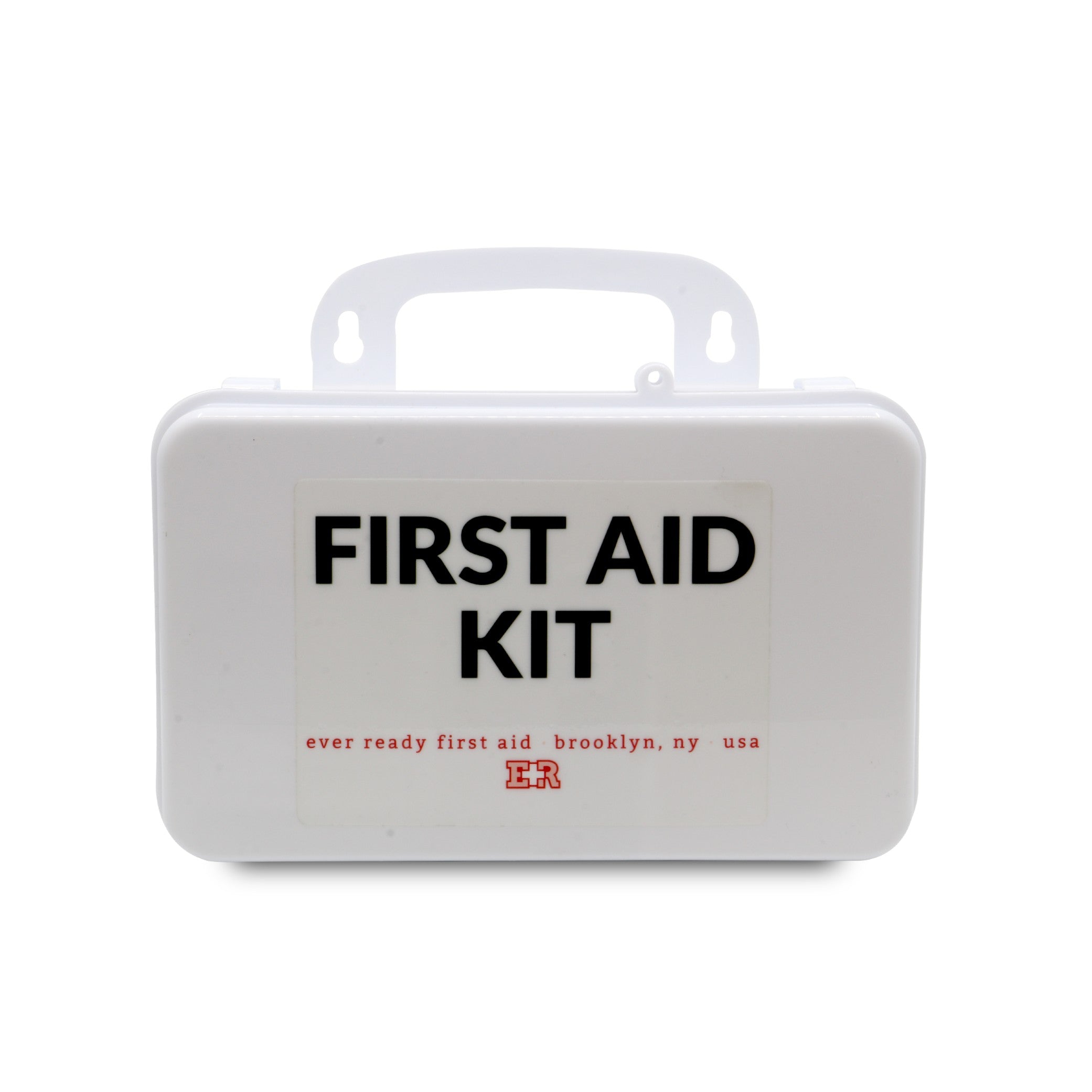 MediTac 10-person first aid kit in a plastic case, Type III, ANSI A, OSHA compliant, with first aid supplies visible inside