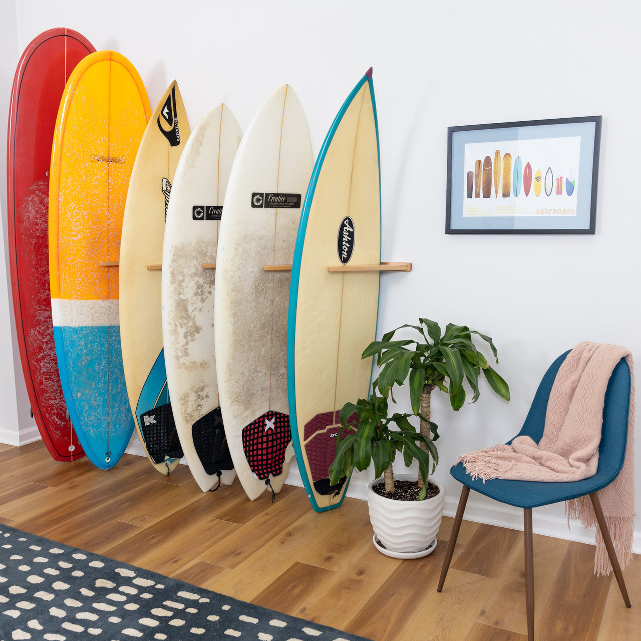 Holden Beach Surfboard Storage Vertical Wood Rack | Holds 6 Surfboards - OVERLANDERS Outfitter