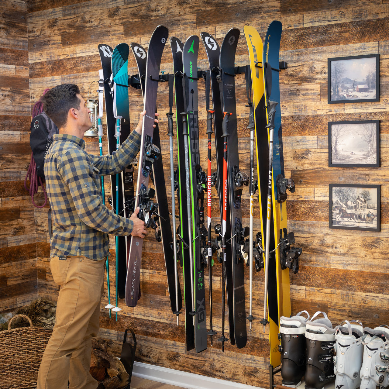 Lone Peak Ski Rack | Adjustable Wall Storage System | Holds 5 Pairs of Skis - OVERLANDERS Outfitter