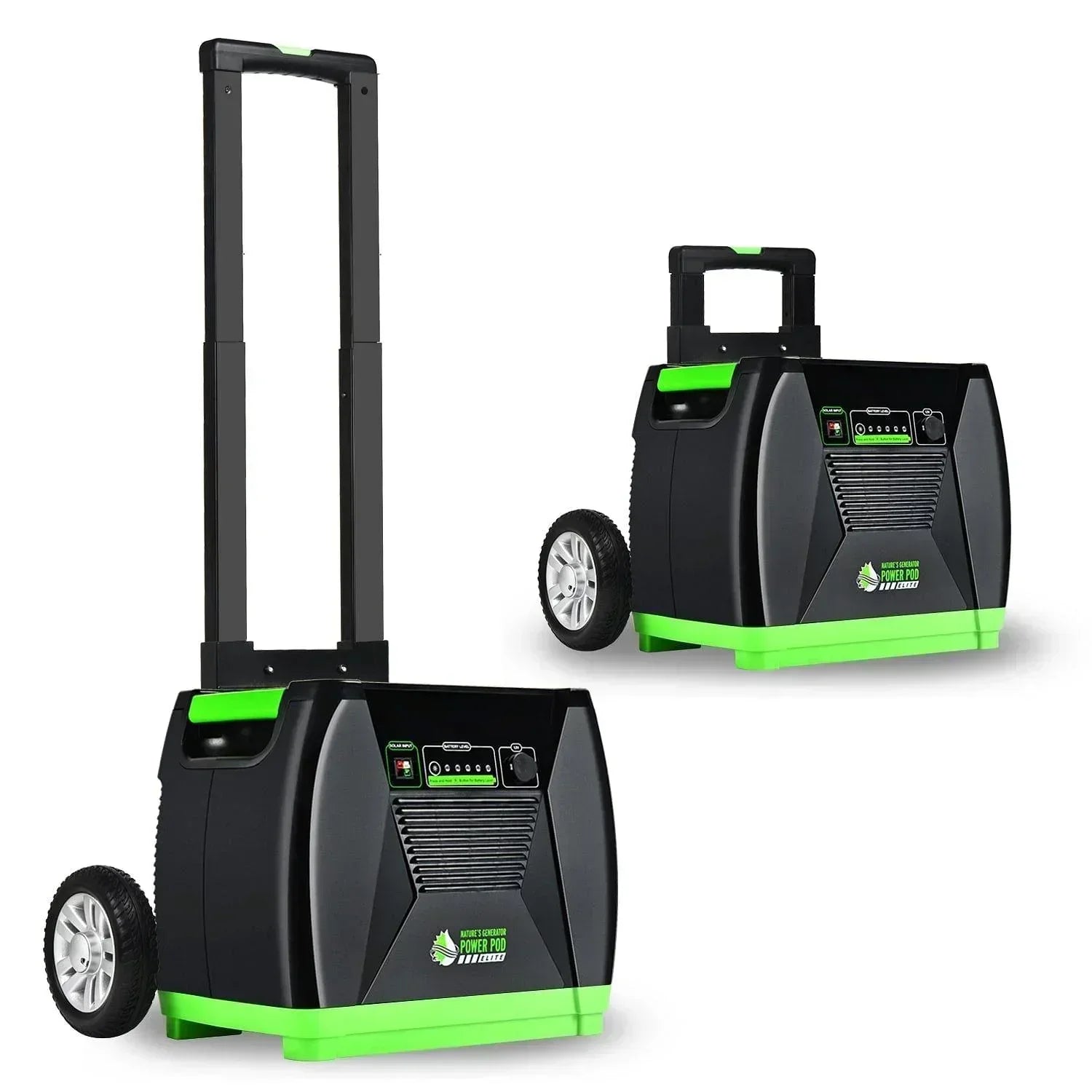 Green Vista Living Nature's Generator Elite 3600W solar generator with multiple outlets and solar panels for portable power.