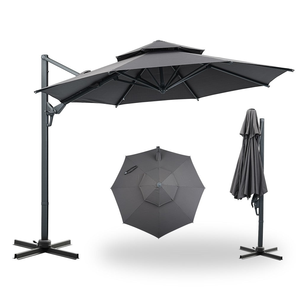 Ainfox 10ft Double Top Heavy-Duty Patio Cantilever Umbrella with Cross Base,5-Year-Non-Fading Outdoor Large Offset Hanging Aluminum Rotation Sun Shade Umbrella with 360°Rotation Adjustable - OVERLANDERS Outfitter