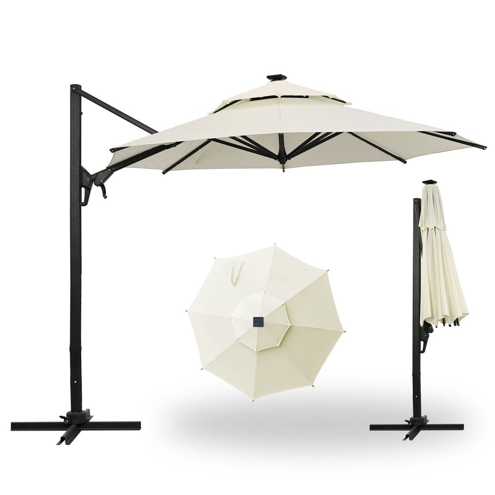 Ainfox 10ft Double Top Heavy-Duty Patio Cantilever Umbrella with lights and Cross Base,5-Year-Non-Fading Outdoor Large Offset Hanging Aluminum Rotation Sun Shade Solar Umbrella - OVERLANDERS Outfitter