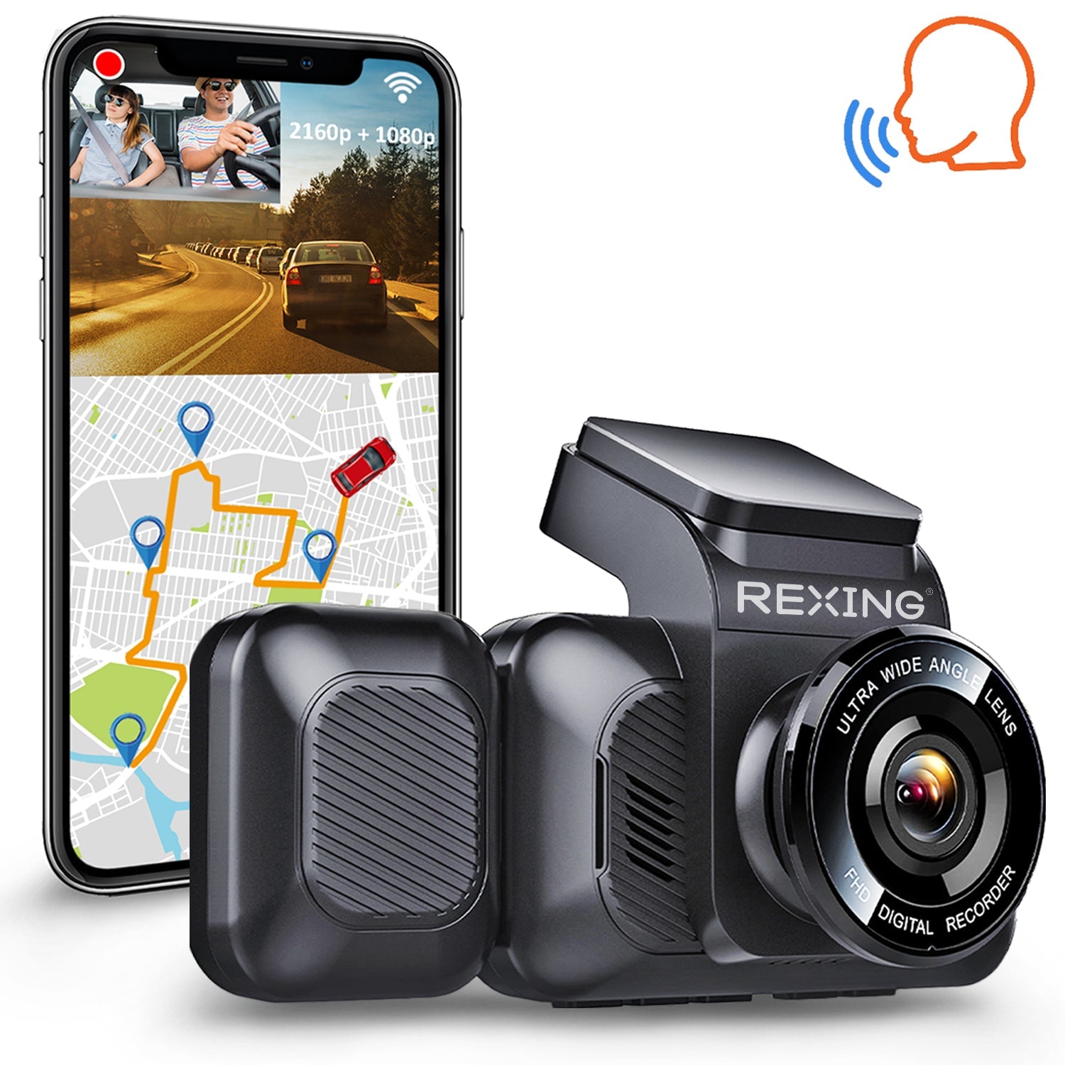 REXING V5C Plus Dash Cam Front 4K & 1080p Cabin Camera w/ Modular Capabilities, WiFi, and GPS - We The Collective