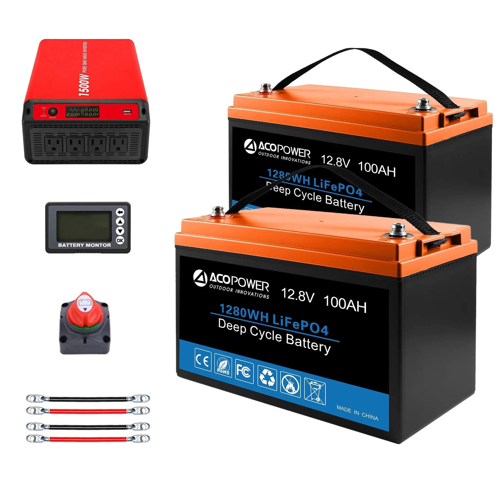 Green Vista Living ACOPOWER Lithium Mono Solar Battery System with inverter, designed for RV and boat off-grid power setups