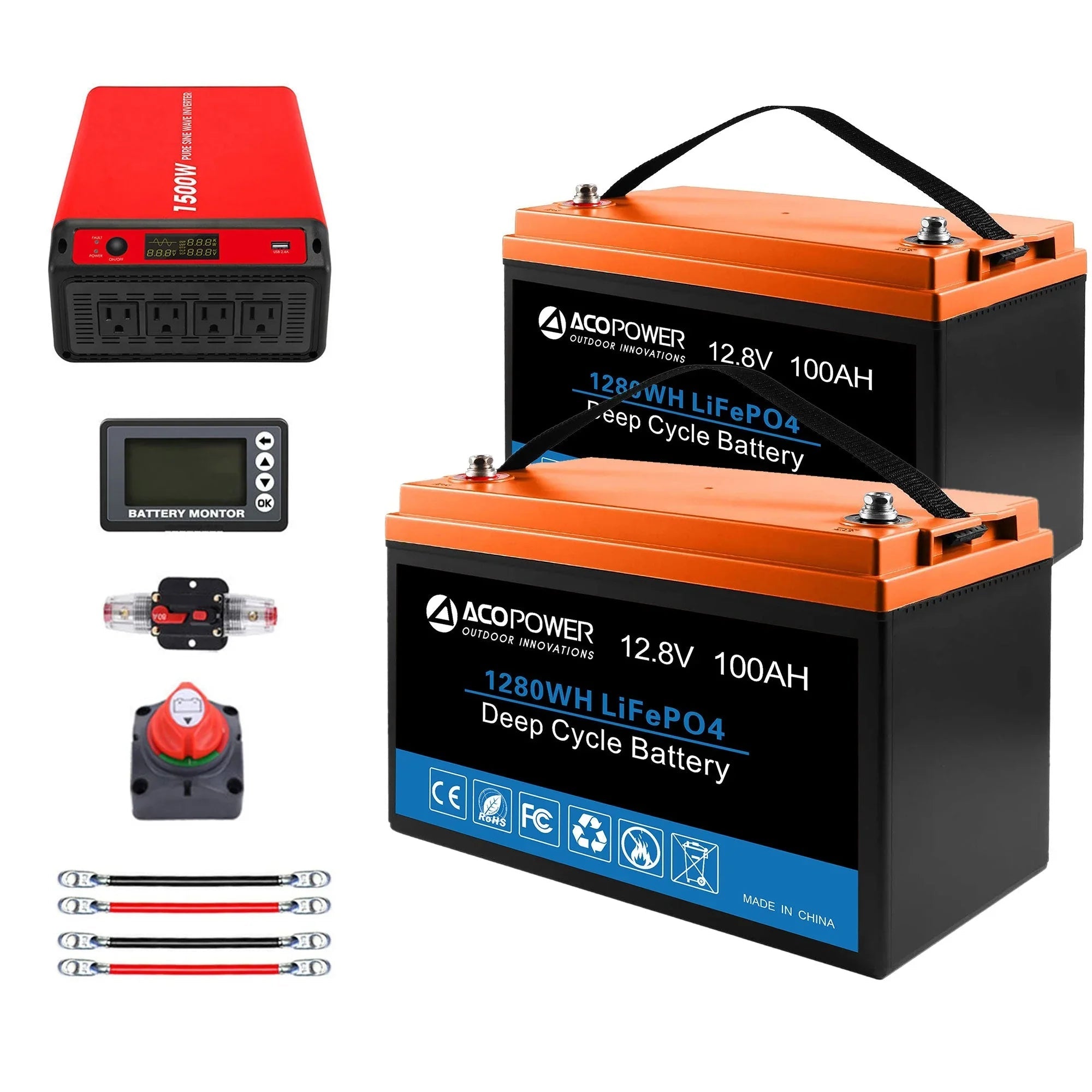 ACOPOWER Lithium Battery Mono Solar Power Complete System with Battery and Inverter for RV Boat 12V Off Grid Kit - OVERLANDERS Outfitter
