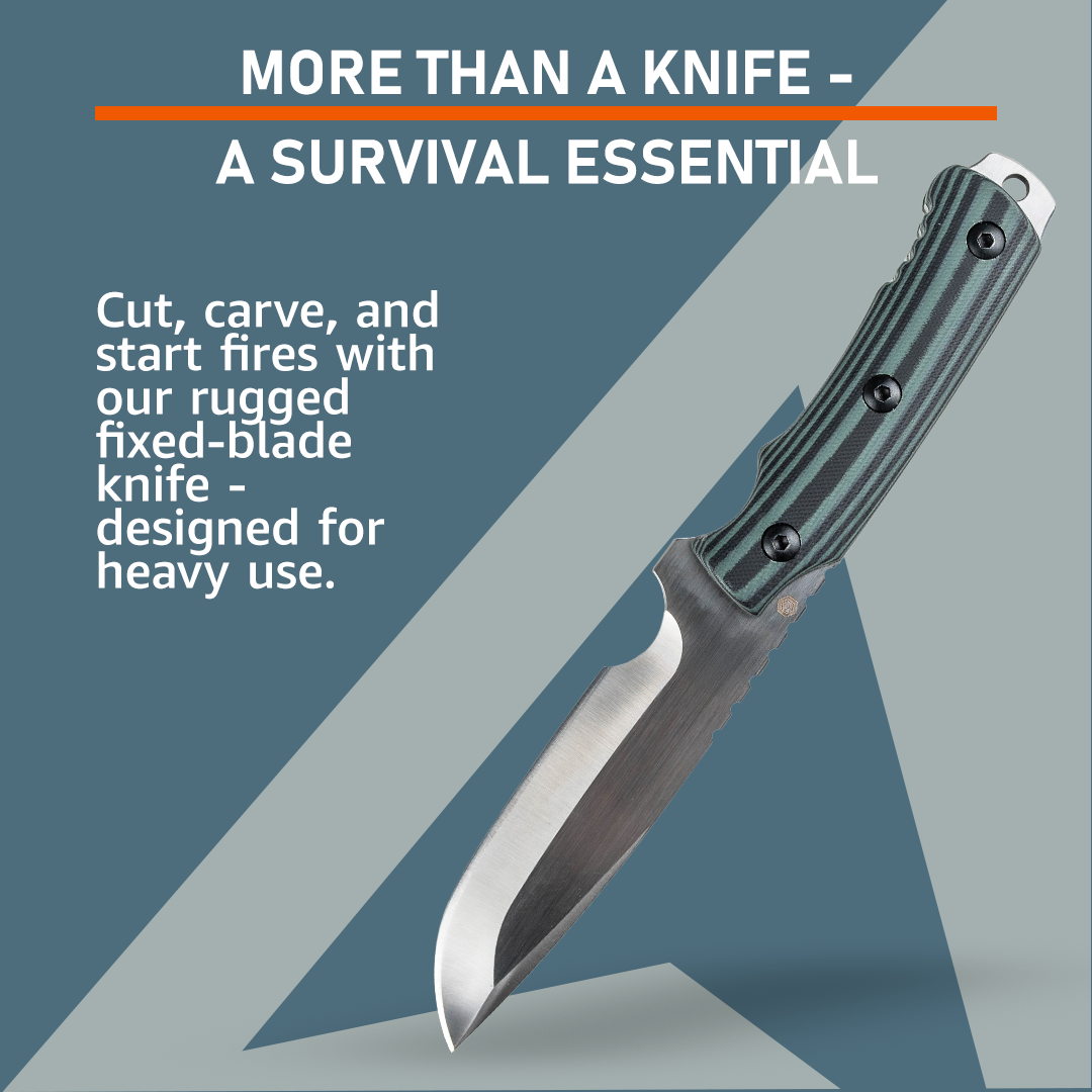 Emerge Survival knife with sharp blade and ergonomic handle, suitable for outdoor survival and camping activities.