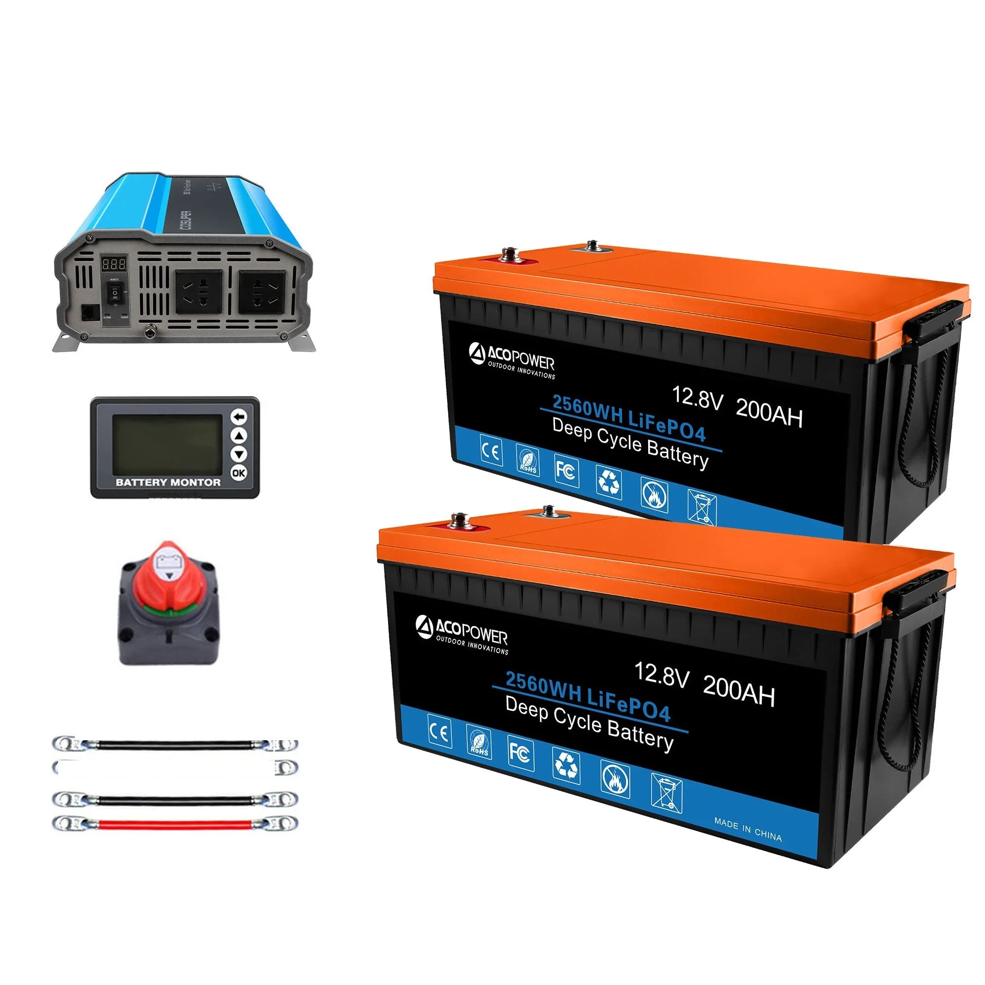 Green Vista Living lithium battery mono solar power system with inverter, designed for RVs and boats, off-grid 12V kit.