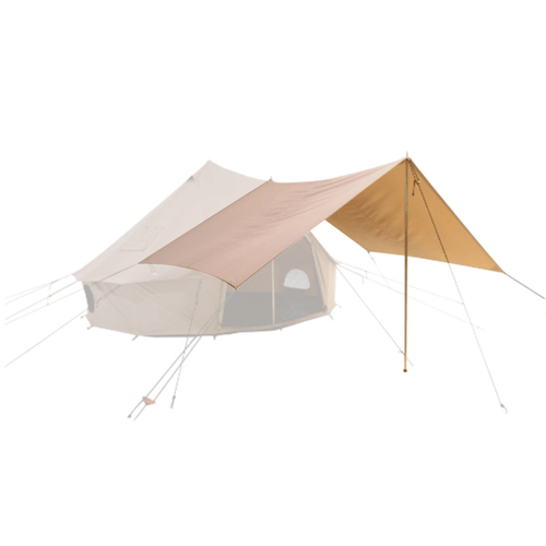 White Duck Outdoors 10-foot Regatta Bell Tent awning with sturdy fabric and spacious design, attached to a bell tent for outdoor camping.