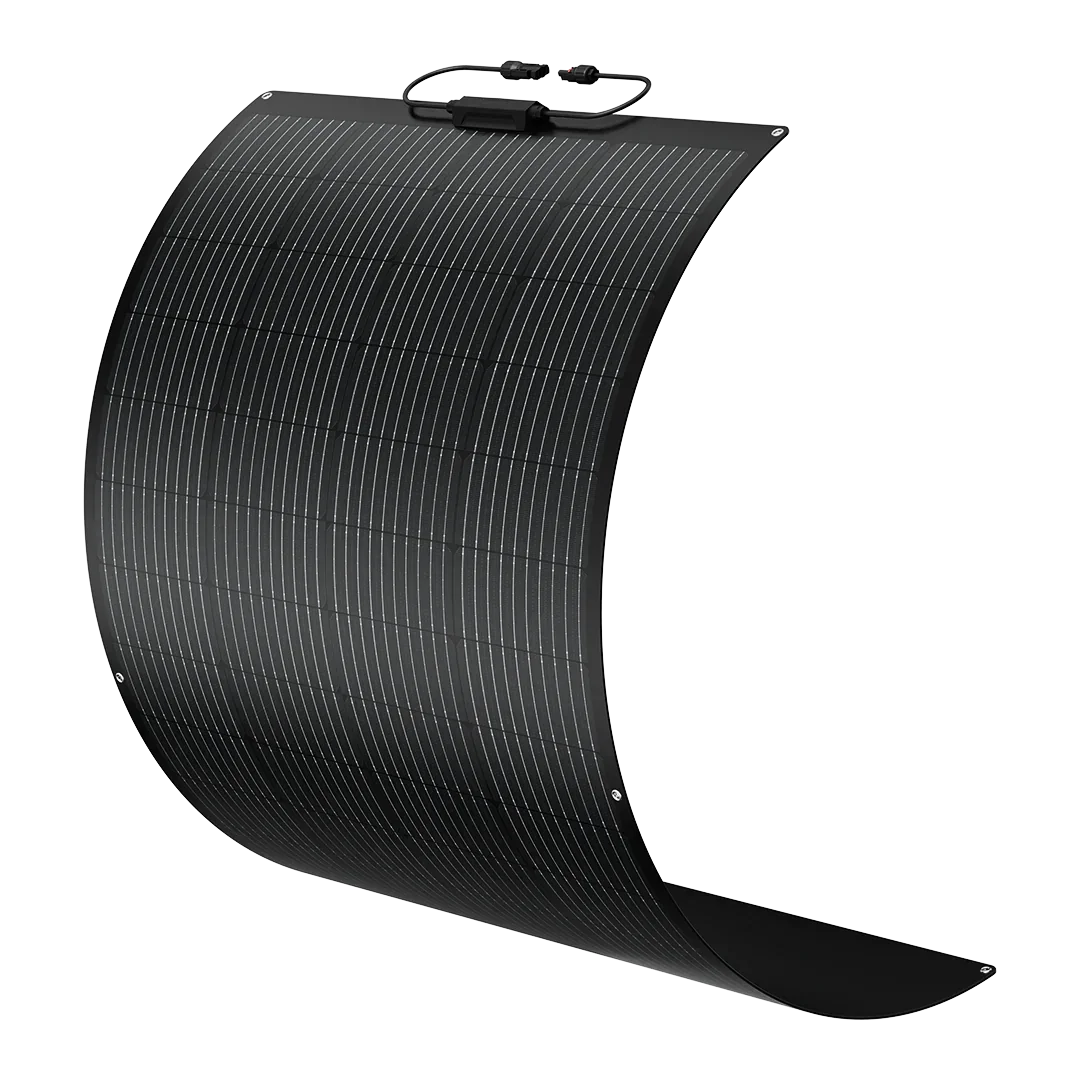 Green Vista Living BougeRV Arch 200W fiberglass flexible curved solar panel installed outdoors, showing its lightweight, durable design.