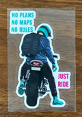Bean's Moto Booth Just Ride waterproof reflective sticker for bikes, featuring a colorful decorative design with reflective elements.
